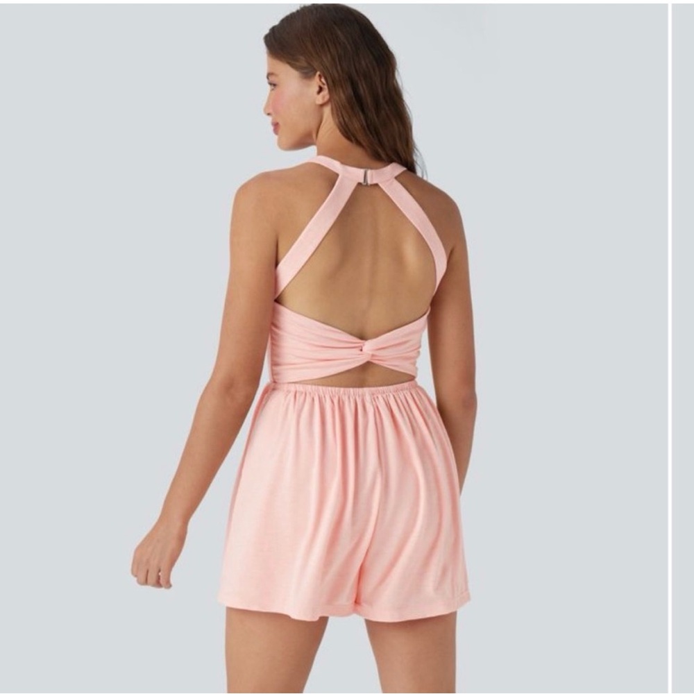 Halara Pocket 2-in-1 Halter Romper Easy Peezy Edition Creole Pink Floral Yarn XL - Picture 2 of 10